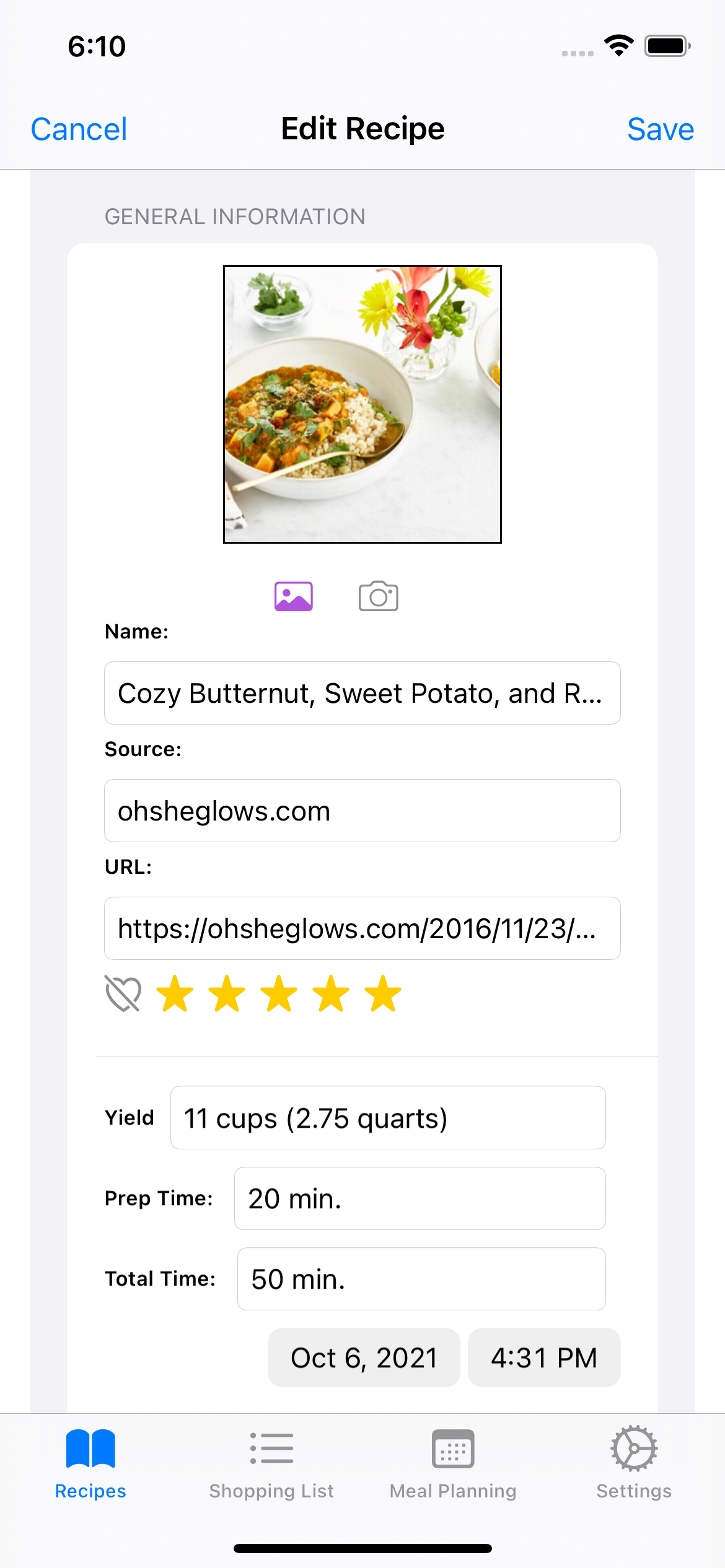 Edit Recipe View